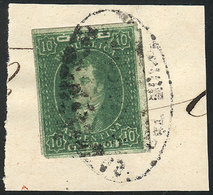263 ARGENTINA: GJ.23g, 10c. Worn Impression, On Fragment With Black FRANCA DEL MORRO Oval Cancel, Superb! - Unused Stamps
