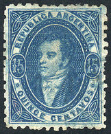 270 ARGENTINA: GJ.24, 15c. Semi-clear Impression, Dark Blue, Very Lightly Cancelled, Superb Example! - Nuovi