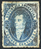 271 ARGENTINA: GJ.24d, 15c. Worn Impression, Printed On Very Thin Paper RIBBED IN BOTH DIRECTIONS (hessian), Very Rare,  - Unused Stamps