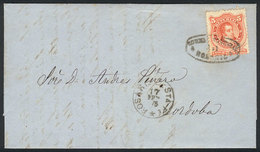 303 ARGENTINA: GJ.38, On A Folded Cover Posted From Rosario To Córdoba On 17/FE/1875, Excellent Quality! - Other & Unclassified