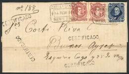 319 ARGENTINA: Registered Complete Folded Letter Franked By GJ.49 X2 + 52, With Rectangular Datestamp BAHIA BLANCA 14/FE - Autres & Non Classés