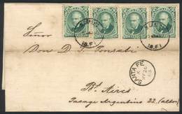 320 ARGENTINA: Complete Folded Letter Franked By GJ.53 X4, With The Rare SAN CARLOS (Santa Fe) Cancel Of 25/MAY/1883, On - Autres & Non Classés
