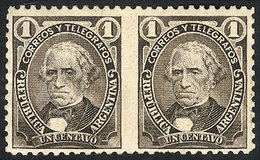 326 ARGENTINA: GJ.98PV, 1c. Velez Sarsfield, Horizontal Pair IMPERFORATE BETWEEN, One Stamp With Minor Defect On Back, S - Autres & Non Classés