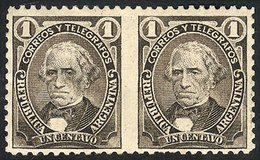 326 ARGENTINA: GJ.98PV, 1c. Velez Sarsfield, Horizontal Pair IMPERFORATE BETWEEN, One Stamp With Minor Defect On Back, S - Altri & Non Classificati