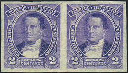 327 ARGENTINA: GJ.102P, 1889 2c. Derqui, IMPERFORATE PAIR, Mint Part Original Gum, VF Quality! - Other & Unclassified