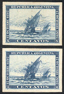 339 ARGENTINA: GJ.135/136, 1892 Discovery Of America 400 Years, PROOFS In Blue Printed On Card With White Front, VF Qual - Autres & Non Classés