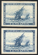 339 ARGENTINA: GJ.135/136, 1892 Discovery Of America 400 Years, PROOFS In Blue Printed On Card With White Front, VF Qual - Other & Unclassified