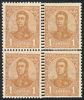 357 ARGENTINA: GJ.276, Block Of 4, The Right Stamps With DOUBLE PERFORATION, Spectacular! - Other & Unclassified