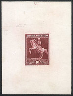 361 ARGENTINA: Circa 1910, Die Essay Of An Unadopted Design, 10c. Statue Of San Martín, Engraved In Redcurrant-red On Ca - Altri & Non Classificati