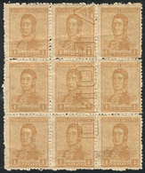 368 ARGENTINA: GJ.477, 1918 1c. San Martín With SERRA BOND Wmk, Block Of 9 Stamps (4 With Watermark), MNH, VF Quality, C - Altri & Non Classificati