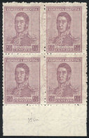 372 ARGENTINA: GJ.510a, 1920 ½c. San Martín With Fiscal Sun Wmk, Block Of 4 With DOUBLE IMPRESSION (one Soft), Excellent - Altri & Non Classificati