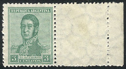 373 ARGENTINA: GJ.546CD, 1922 3c. San Martín WITH LABEL AT RIGHT, MNH, Excellent Quality, Rare! - Autres & Non Classés