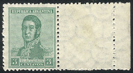 373 ARGENTINA: GJ.546CD, 1922 3c. San Martín WITH LABEL AT RIGHT, MNH, Excellent Quality, Rare! - Altri & Non Classificati