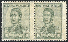 374 ARGENTINA: GJ.548SG, 1922 10c. San Martín, Pair Gummed On Both Sides And PRINTED ON GUM, Excellent Quality, Extremel - Autres & Non Classés