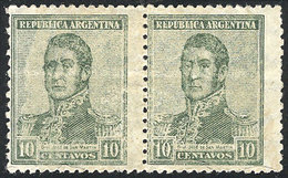 374 ARGENTINA: GJ.548SG, 1922 10c. San Martín, Pair Gummed On Both Sides And PRINTED ON GUM, Excellent Quality, Extremel - Altri & Non Classificati