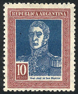 375 ARGENTINA: GJ.588, 10P. San Martín With Sun Wmk, Small Hinge Mark, Very Fine Quality! - Autres & Non Classés