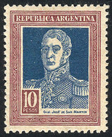 376 ARGENTINA: GJ.592, 10P. San Martín With Horizontal Honeycomb Wmk, Very Lightly Hinged, Superb Example! - Other & Unclassified