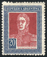 377 ARGENTINA: GJ.593, 20P. San Martín With Horiz Honeycomb Wmk, Small Hinge Mark, Very Fine Quality! - Other & Unclassified