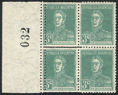 378 ARGENTINA: GJ.597, Block Of 4, The Left Stamps With DOUBLE PERFORATION, Spectacular! - Other & Unclassified