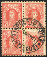 381 ARGENTINA: GJ.623, Block Of 4 With Complete Cancel Of PUERTO COYLE (Santa Cruz), VF And Rare! - Other & Unclassified