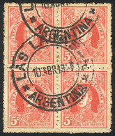 383 ARGENTINA: GJ.623, Block Of 4 With Complete Cancel Of LAS LAJAS (Neuquén), VF And Rare! - Other & Unclassified