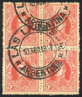 383 ARGENTINA: GJ.623, Block Of 4 With Complete Cancel Of LAS LAJAS (Neuquén), VF And Rare! - Altri & Non Classificati