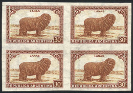 388 ARGENTINA: GJ.788P, 30c. Sheep, Straight Rays Watermark, IMPERFORATE BLOCK OF 4, VF Quality! - Other & Unclassified