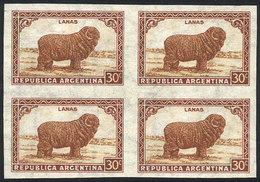 388 ARGENTINA: GJ.788P, 30c. Sheep, Straight Rays Watermark, IMPERFORATE BLOCK OF 4, VF Quality! - Altri & Non Classificati