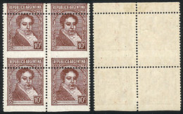 391 ARGENTINA: GJ.801, Block Of 4 With Strongly Shifted Horizontal Perforation, Fantastic And Of VF Quality! - Other & Unclassified
