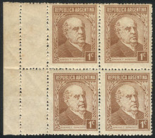 392 ARGENTINA: GJ.803, Block Of 4 With Variety: DOUBLE PERFORATION At Left, Producing 2 Small Labels, Very Nice! - Altri & Non Classificati