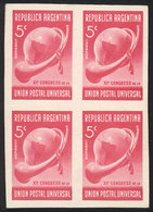 395 ARGENTINA: GJ.823, 1939 UPU Congress, TRIAL COLOR PROOF, Imperforate Block Of 4 Printed On Paper, VF Quality! - Autres & Non Classés