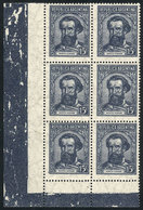 399 ARGENTINA: GJ.883, Corner Block Of 6 With DOUBLE IMPRESSION Variety (one Soft), Excellent Quality! - Autres & Non Classés