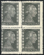 408 ARGENTINA: GJ.1004a, 1952 5c. Eva Perón, Block Of 4 With Complete DOUBLE IMPRESSION Very Separated Between Them, Ver - Altri & Non Classificati