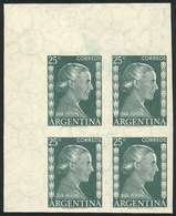 415 ARGENTINA: GJ.1007P, 25c. Eva Perón, IMPERFORATE Corner Block Of 4, Excellent! - Altri & Non Classificati