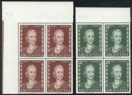 419 ARGENTINA: GJ.1019 And 1021, Eva Perón, Blocks Of 4 Of The Values 5P. And 20P., Very Fine Quality! - Autres & Non Classés