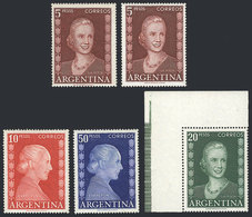 420 ARGENTINA: GJ.1019/1022, High Values Of The Eva Perón Set, MNH (the 10P. With Small Hinge Mark), The 5P. Value On 2  - Altri & Non Classificati