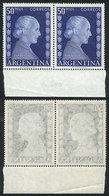 422 ARGENTINA: GJ.1022, Eva Perón 50P., Marginal Pair, Printed On SEMI-TRANSPARENT OILY PAPER, Very Interesting! - Other & Unclassified