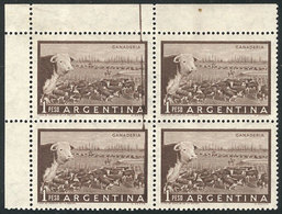 425 ARGENTINA: GJ.1045, Corner Block Of 4, With VARIETY: Thick Vertical Line Along 2 Stamps, VF! - Other & Unclassified