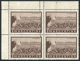 425 ARGENTINA: GJ.1045, Corner Block Of 4, With VARIETY: Thick Vertical Line Along 2 Stamps, VF! - Altri & Non Classificati