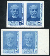426 ARGENTINA: GJ.1049, 1954/7 Florentino Ameghino, Proofs In Light Blue And Blue, Imperforate Pairs Printed On Original - Autres & Non Classés