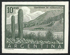 427 ARGENTINA: GJ.1054, 10P. Humahuaca (cactus, Mountains), PROOF In The Adopted Color, Imperforate, On Unwatermarked Pa - Altri & Non Classificati