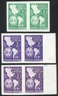 428 ARGENTINA: GJ.1083, 1957 Pan-American Economic Conference, Proofs In Green, Violet And Lilac, Imperforate Pairs Prin - Other & Unclassified