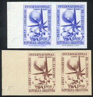 429 ARGENTINA: GJ.1086, 1957 1P. Intl. Congress On Tourism, Proofs In Ultramarine And Light Chestnut, Imperforate Pairs  - Other & Unclassified