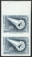 430 ARGENTINA: GJ.1090, 1957 Oil Explotation, Proof In Greenish Gray, Imperforate Pair Printed On Original Paper, Excell - Autres & Non Classés