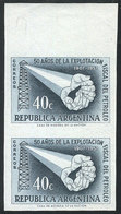 430 ARGENTINA: GJ.1090, 1957 Oil Explotation, Proof In Greenish Gray, Imperforate Pair Printed On Original Paper, Excell - Altri & Non Classificati