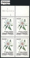 452 ARGENTINA: GJ.2107, $a2 Pasionaria Flower, Block Of 4, One With ""PASIQNARIA"" Var., VF" - Other & Unclassified