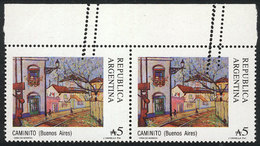 454 ARGENTINA: GJ.2388, 1988/91 A5 Caminito, Pair With DIAGONAL PERFORATION REENTRY In The Top Margin, VF Quality And Ra - Altri & Non Classificati