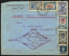 465 ARGENTINA: GJ.660/664, 1930 Zeppelin, Cmpl. Set Of 5 Values With Blue Overprint Used On A Cover Flown By Zeppelin To - Airmail