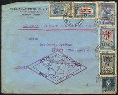 465 ARGENTINA: GJ.660/664, 1930 Zeppelin, Cmpl. Set Of 5 Values With Blue Overprint Used On A Cover Flown By Zeppelin To - Posta Aerea