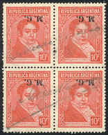 494 ARGENTINA: GJ.216a, Block Of 4 With INVERTED OVERPRINT Variety, Very Fine Quality, Very Rare! - Officials